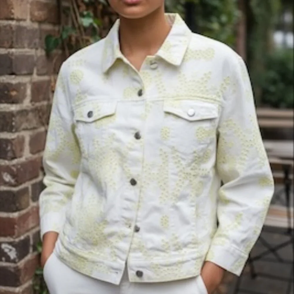 G by Giuliana Black Label White Eyelet Embroidered Denim Jacket Plus Size - New - Picture 3 of 4